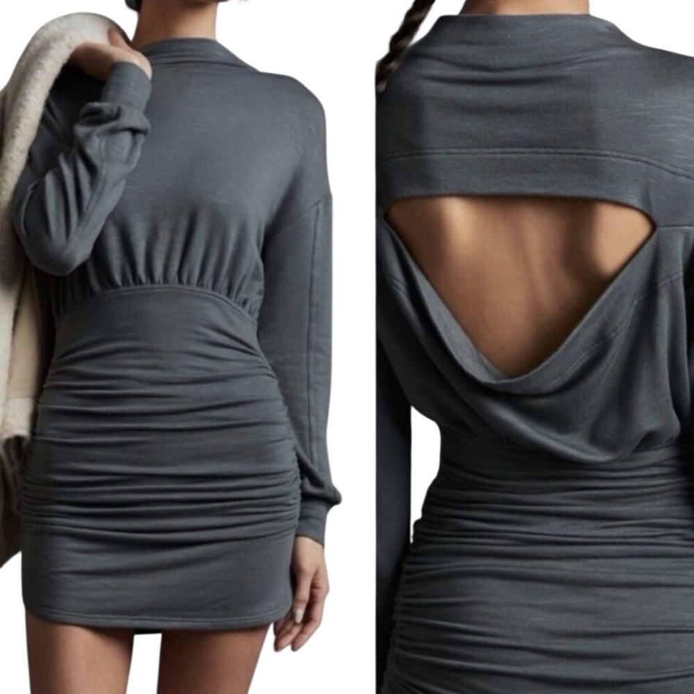 Daily Practice Women's Small Gray Ruched Cutout Mini Dress Soft